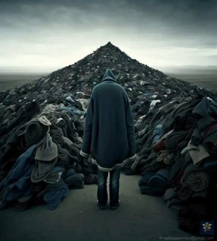 © Endless piles of discarded clothing in the landfills highlighting the environmental toll of fast fashion and the need for more sustainable practices © Endless piles of discarded clothing in the landfills highlighting the environmental toll of fast fashion and the need for more sustainable practices